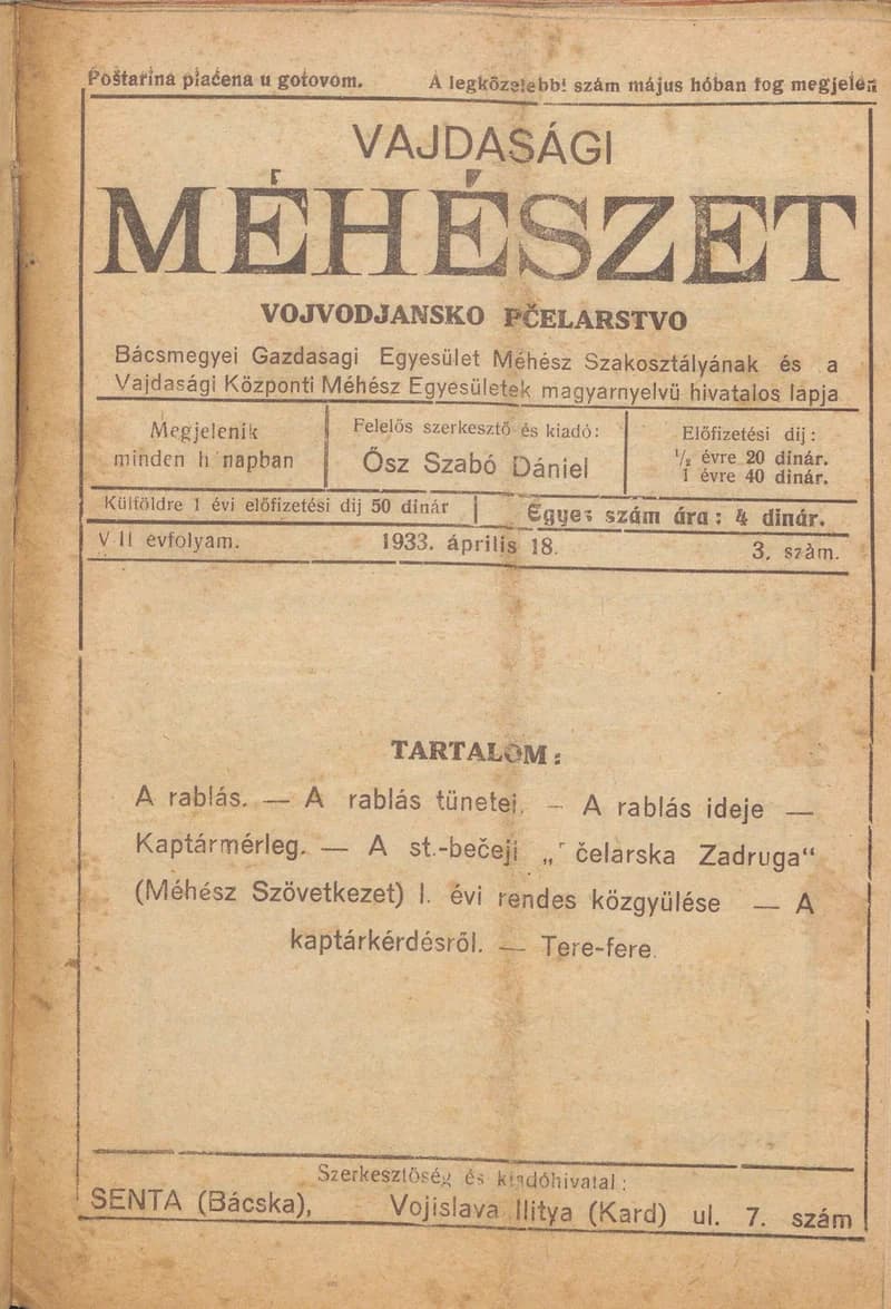 Vajdasági méhészet, 8. évf. 1933. április 18. 3. sz.