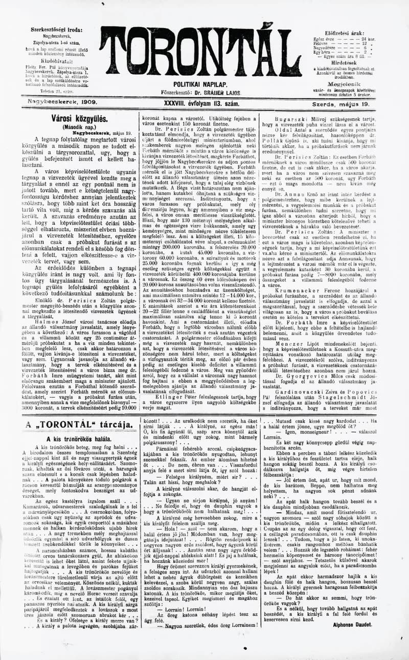 Torontál, 38. évf. 1909. május 19. 113. sz.