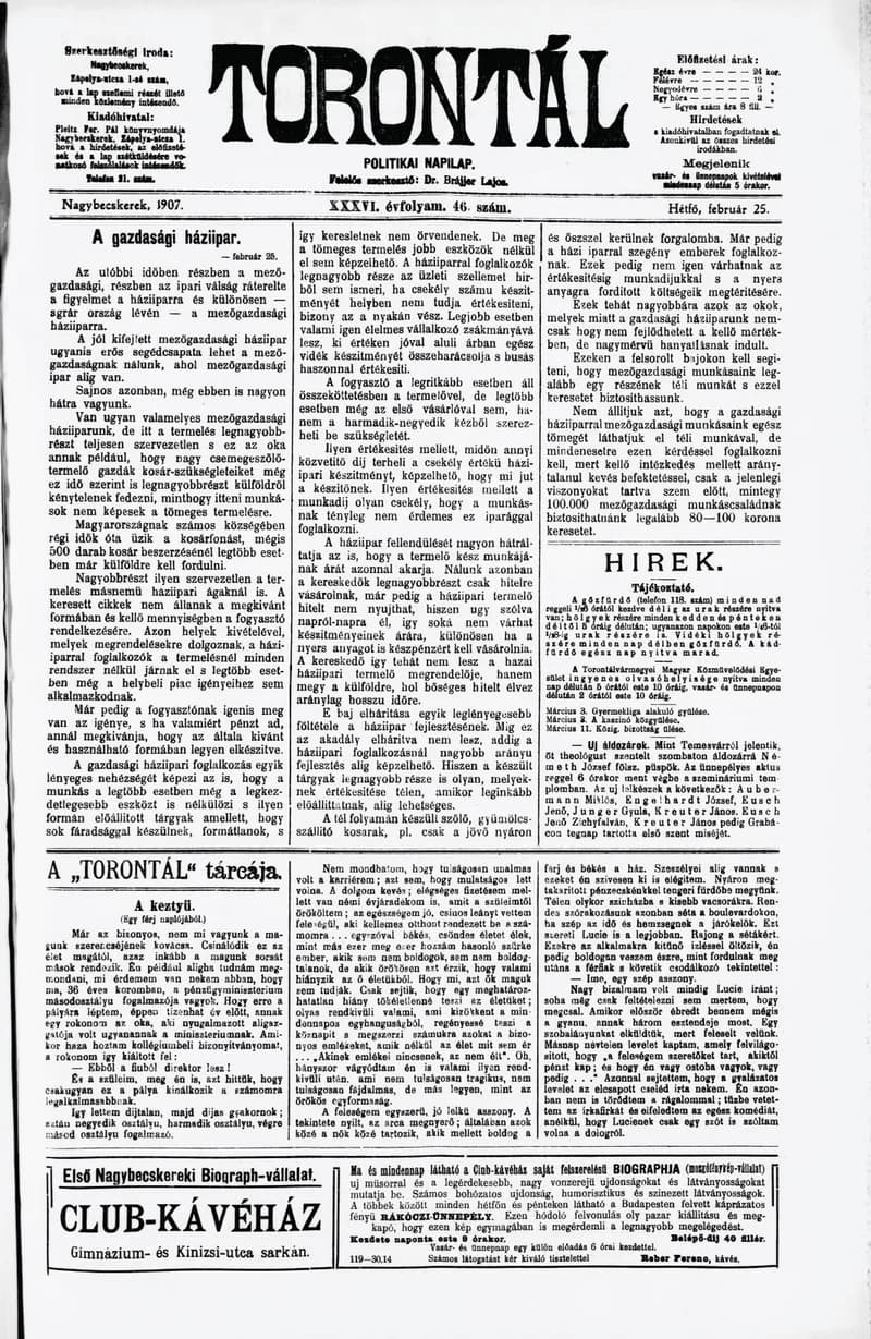 Torontál, 36. évf. 1907. február 25. 46. sz.