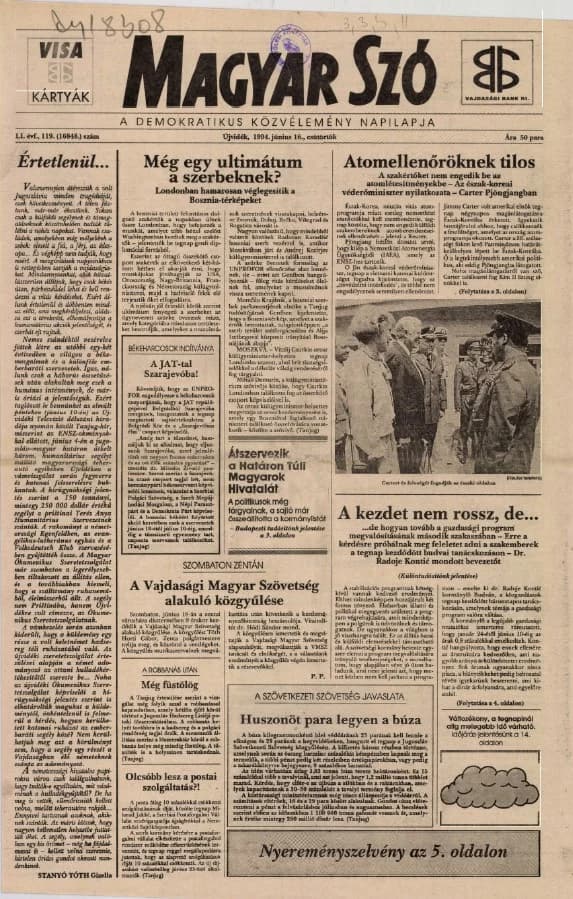 Magyar Szó, 51. évf. 1994. június 16. 119. sz. 1–16. oldal