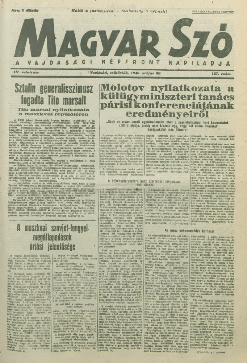 Magyar Szó, 3. évf. 1946. május 30. 127. sz. 1–8. oldal
