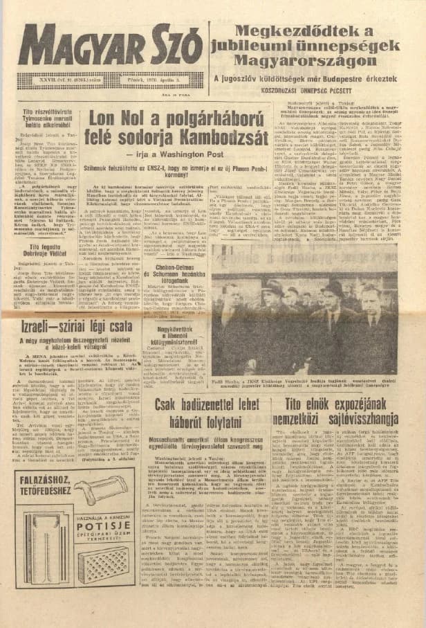 Magyar Szó, 27. évf. 1970. április 3. 91. sz. 1–12. oldal