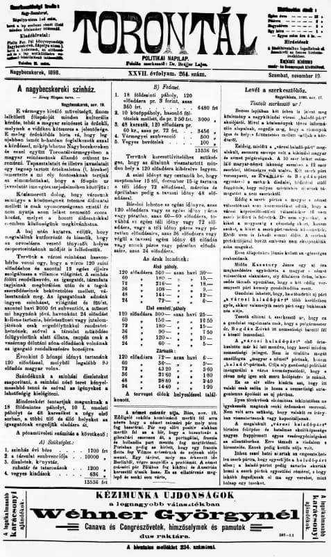 Torontál, 27. évf. 1898. november 19. 264. sz.