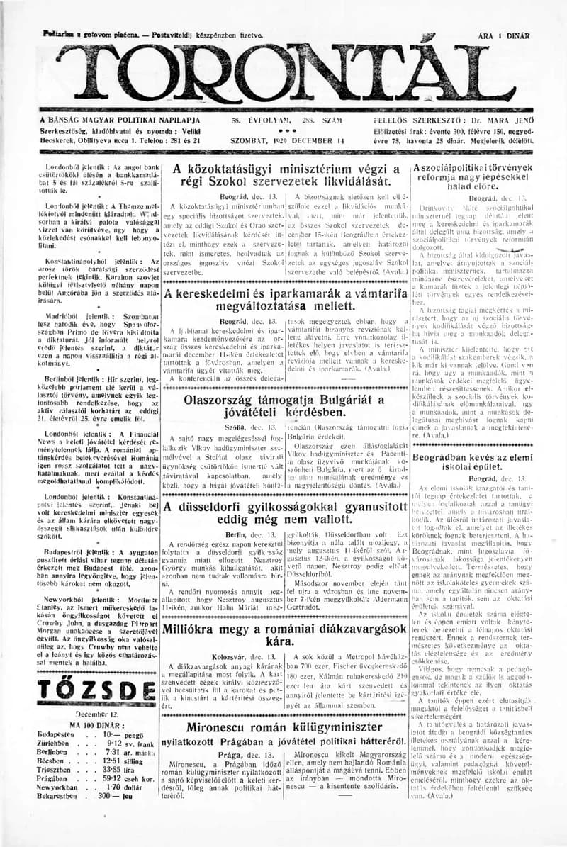 Torontál, 58. évf. 1929. december 14. 288. sz.