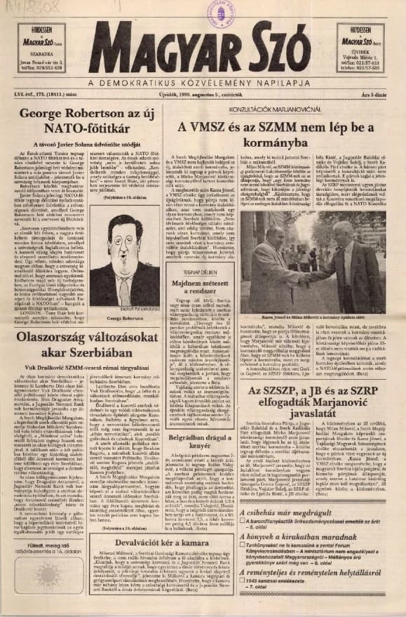 Magyar Szó, 56. évf. 1999. augusztus 5. 173. sz. 1–16. oldal