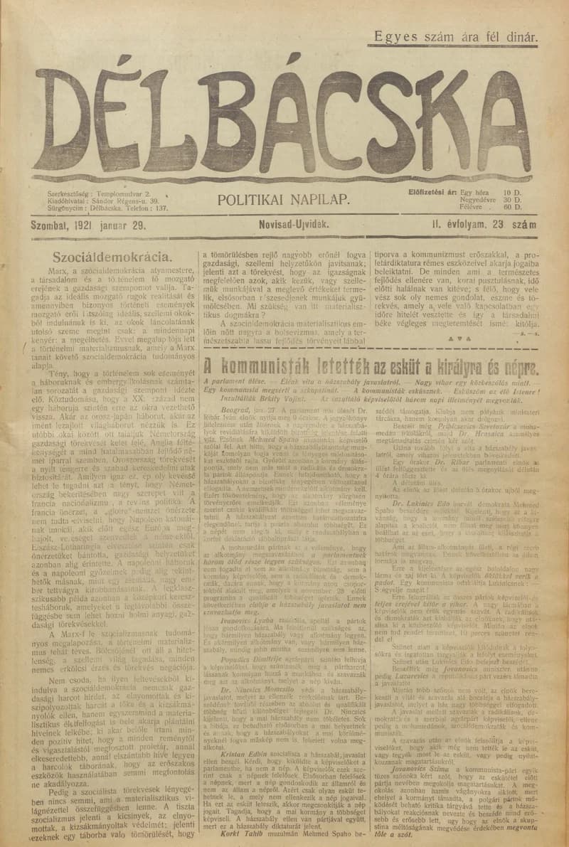 Délbácska, 2. évf. 1921. január 29. 23. sz.