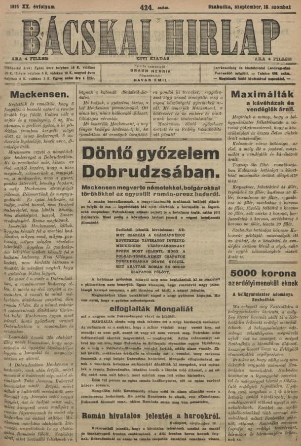 Bácskai Hirlap, 20. évf. 1916. szeptember 16. 424. sz.