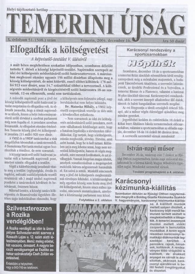 Temerini Újság, 10. évf. 2004. december 16. 51. sz.