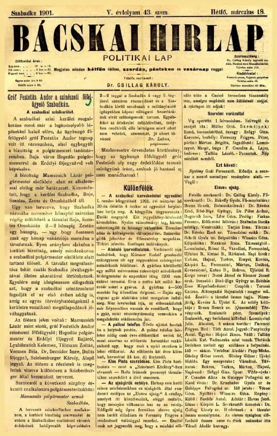 Bácskai Hirlap, 5. évf. 1901. március 18. 43. sz.