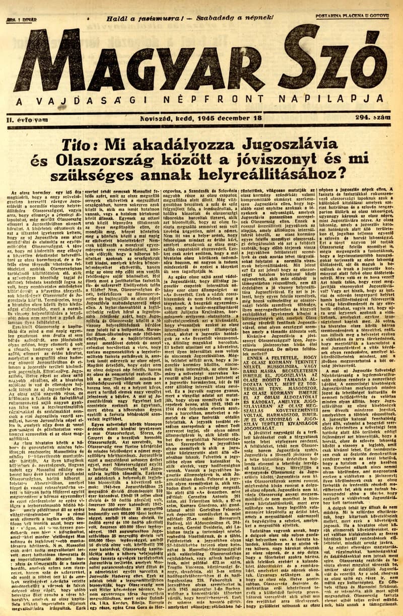 Magyar Szó, 2. évf. 1945. december 18. 294. sz. 1–4. oldal
