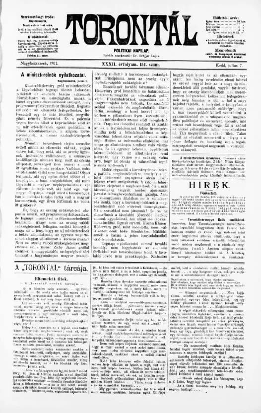 Torontál, 32. évf. 1903. július 7. 151. sz.