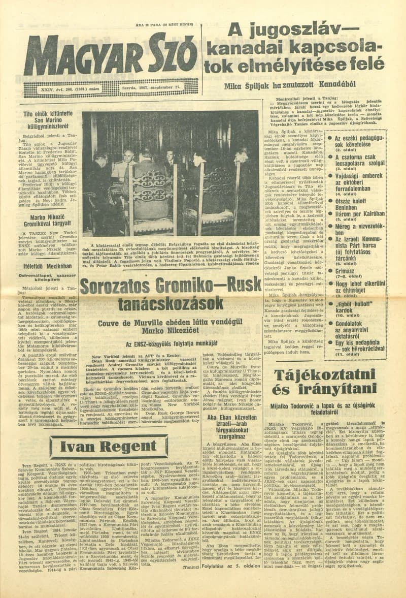 Magyar Szó, 24. évf. 1967. szeptember 27. 266. sz. 1–16. oldal
