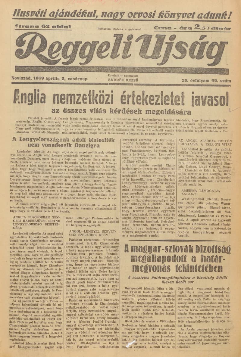 Reggeli Újság, 20. évf. 1939. április 2. 92. sz.