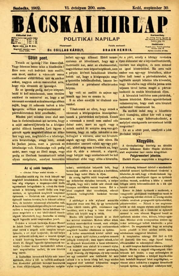 Bácskai Hirlap, 6. évf. 1902. szeptember 30. 200. sz.