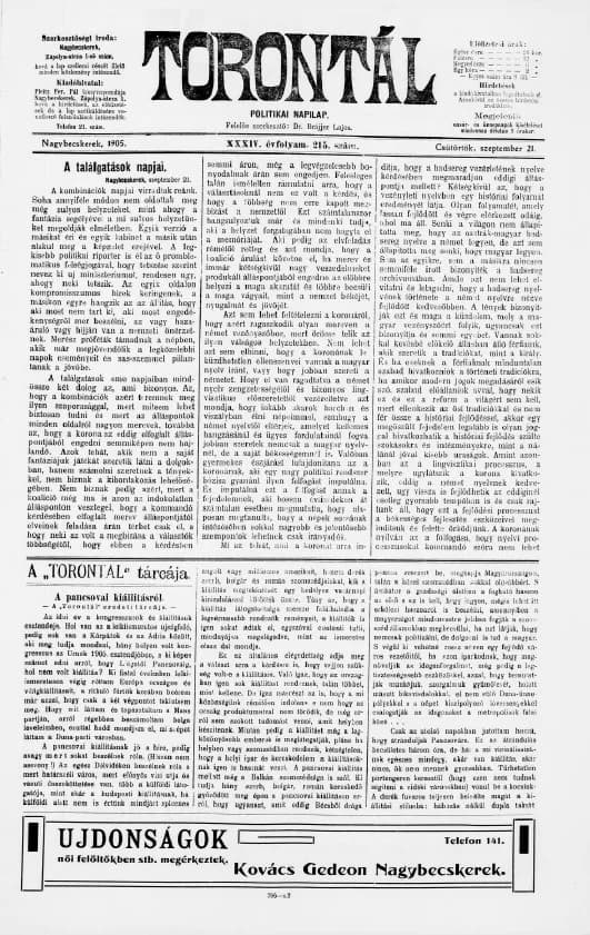 Torontál, 34. évf. 1905. szeptember 21. 215. sz.