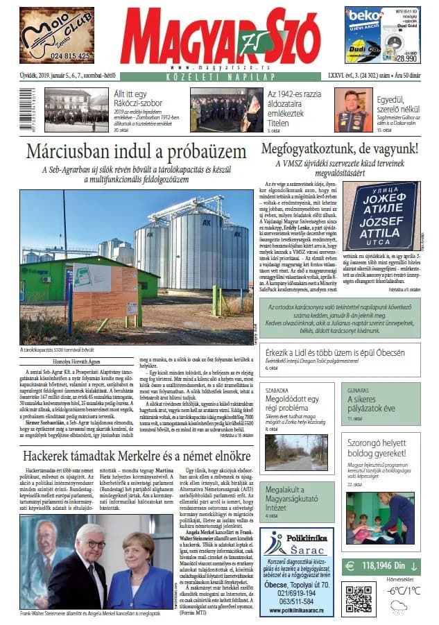 Magyar Szó, 76. évf. 2019. január 5. – 7. 3. sz. 1–40. oldal