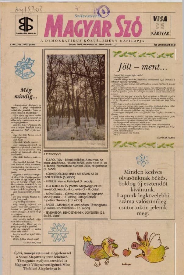Magyar Szó, 50. évf. 1993. december 31. – 1994. január 2. 356. sz. 1–24. oldal