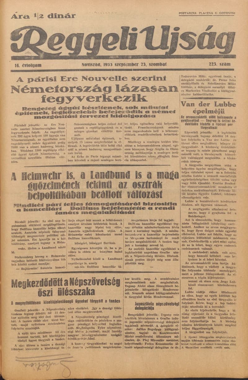 Reggeli Újság, 14. évf. 1933. szeptember 23. 223. sz.