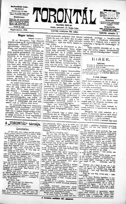 Torontál, 28. évf. 1899. november 2. 251. sz.