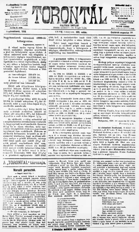 Torontál, 27. évf. 1898. augusztus 25. 192. sz.