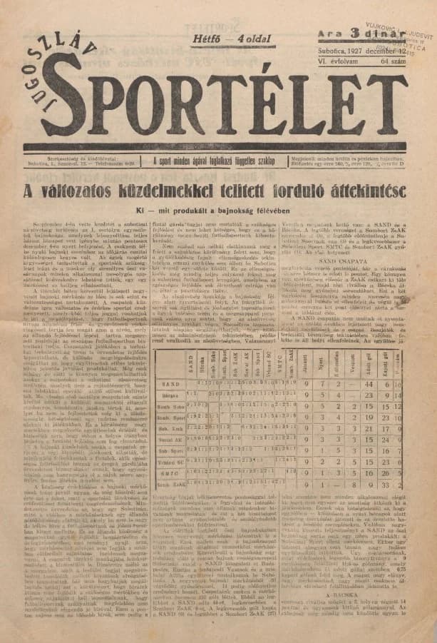 Jugoszláv sportélet, 6. évf. 1927. december 12. 64. sz.