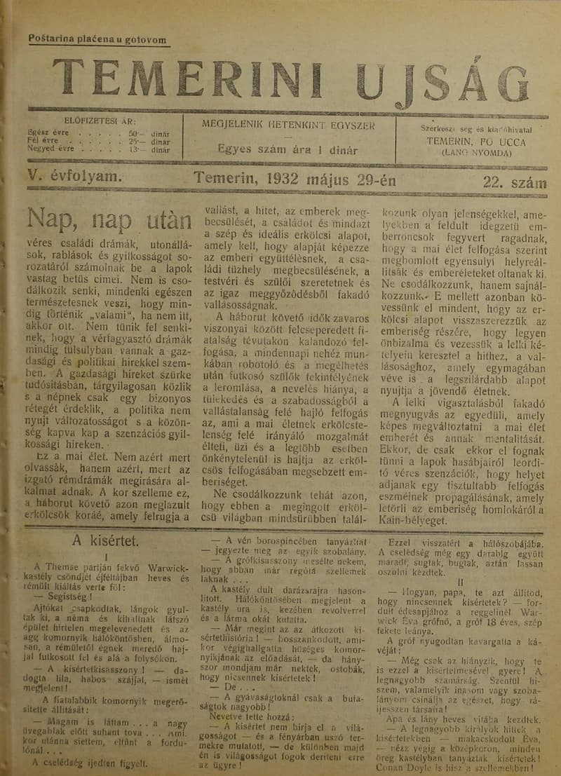 Temerini Újság 1928-1944, 5. évf. 1932. május 29. 22. sz.