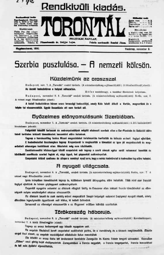 Torontál, 43. évf. 1914. november 8. 254. sz.