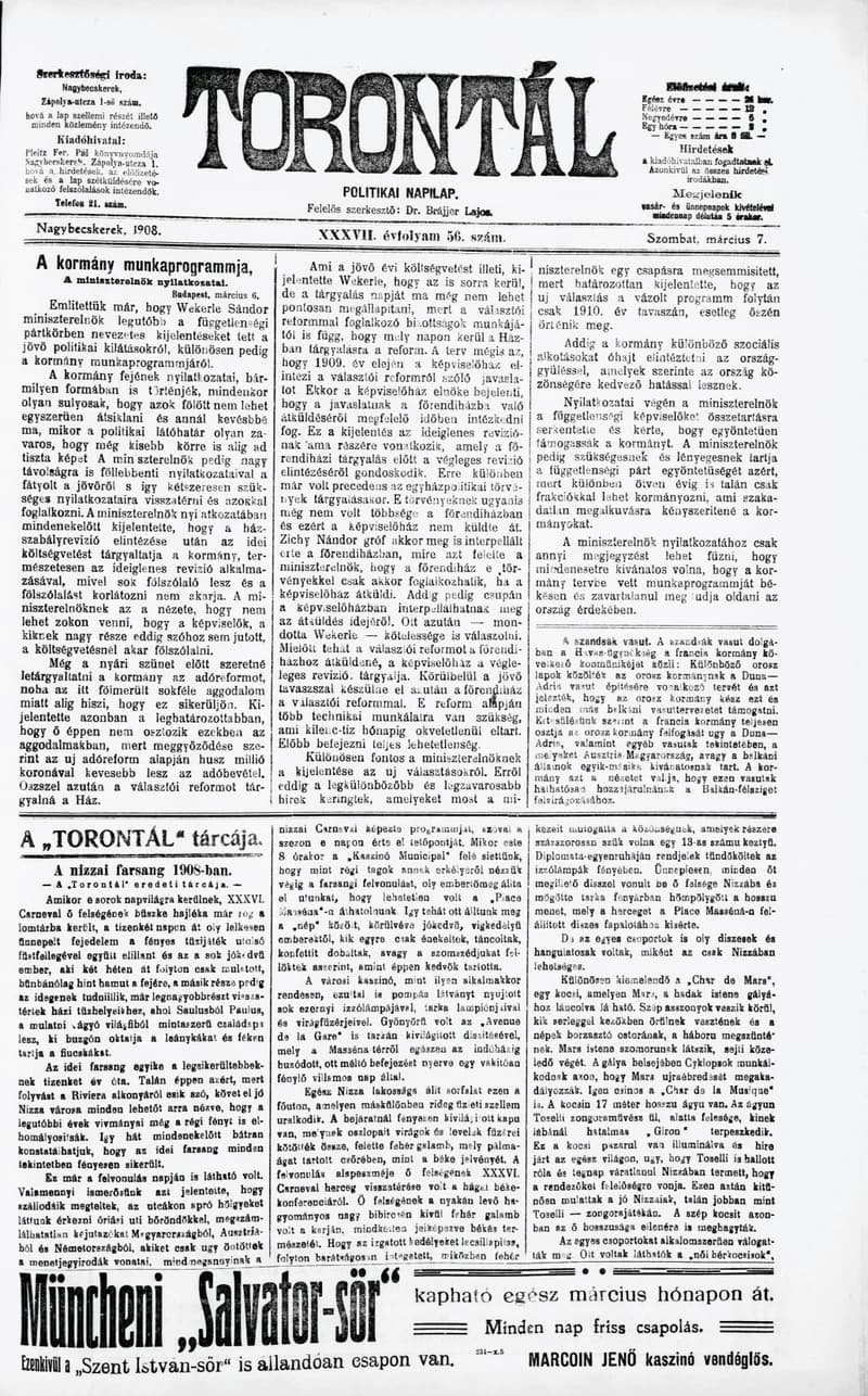 Torontál, 37. évf. 1908. március 7. 56. sz.