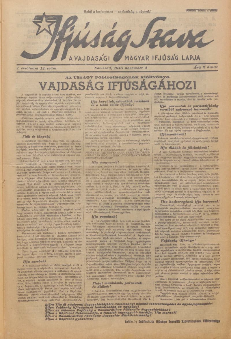 Ifjúság Szava, 1. évf. 1945. november 4. 12. sz.