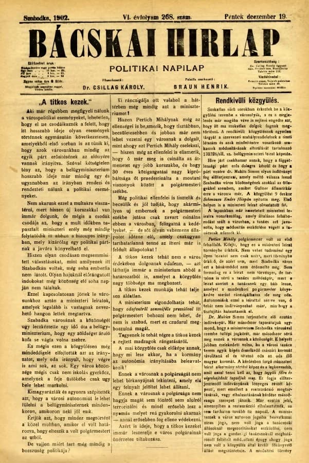 Bácskai Hirlap, 6. évf. 1902. december 19. 268. sz.