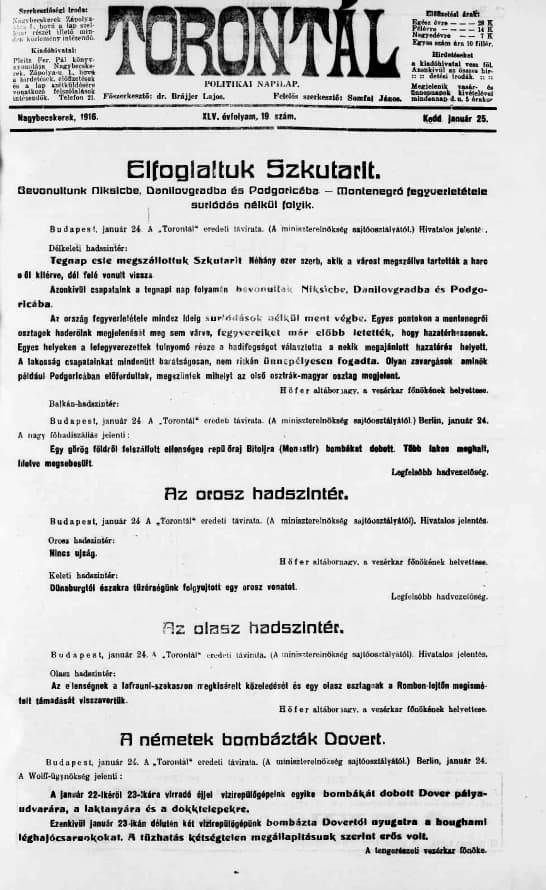 Torontál, 45. évf. 1916. január 25. 19. sz.