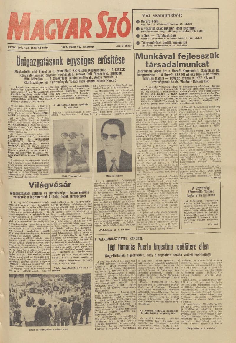 Magyar Szó, 39. évf. 1982. május 16. 132. sz. 1–36. oldal