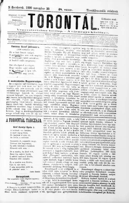 Torontál, 19. évf. 1890. november 30. 48. sz.
