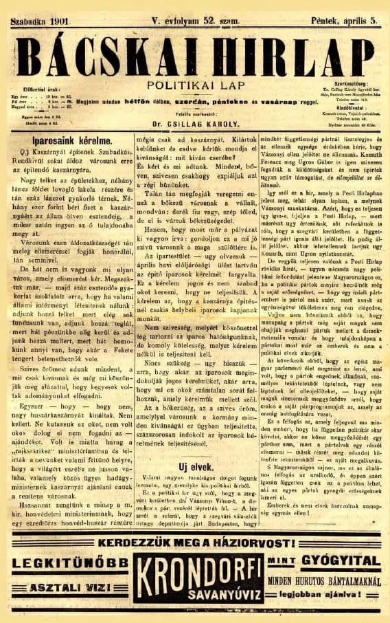 Bácskai Hirlap, 5. évf. 1901. április 5. 52. sz.