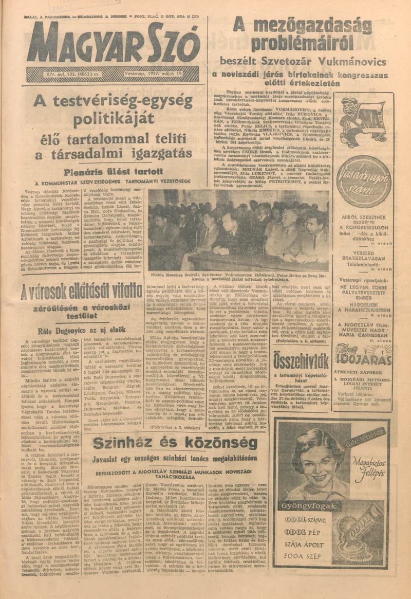 Magyar Szó, 14. évf. 1957. május 19. 135. sz. 1–12. oldal