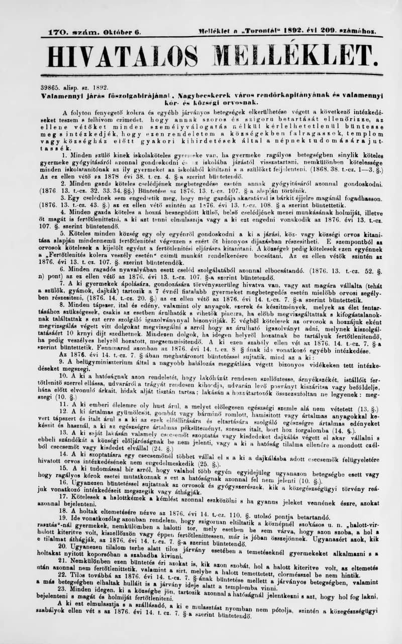 A Totontál  hivatalos melléklete, 5. évf. 1892. október 6. 170. sz.