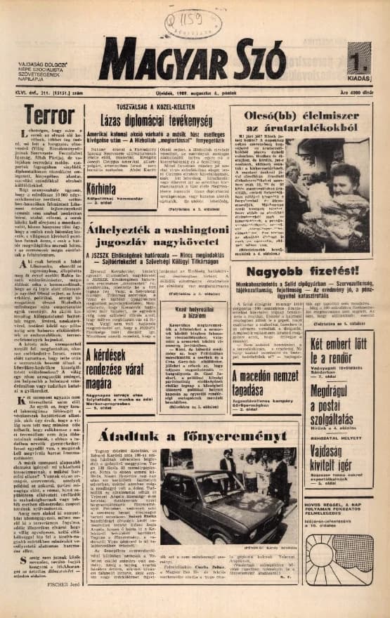 Magyar Szó, 46. évf. 1989. augusztus 4. 211. sz. 1–20. oldal