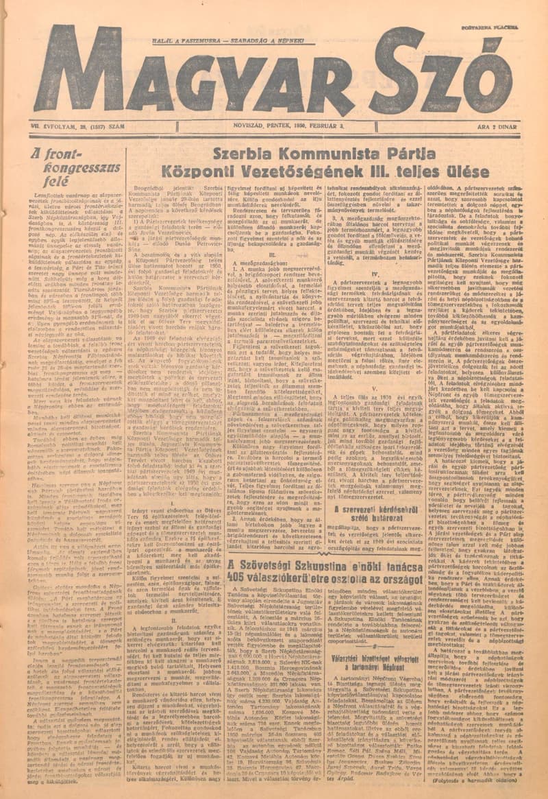 Magyar Szó, 7. évf. 1950. február 3. 28. sz. 1–4. oldal