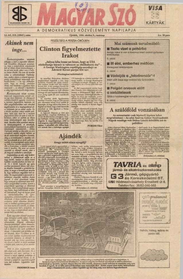 Magyar Szó, 51. évf. 1994. október 9. 218. sz.