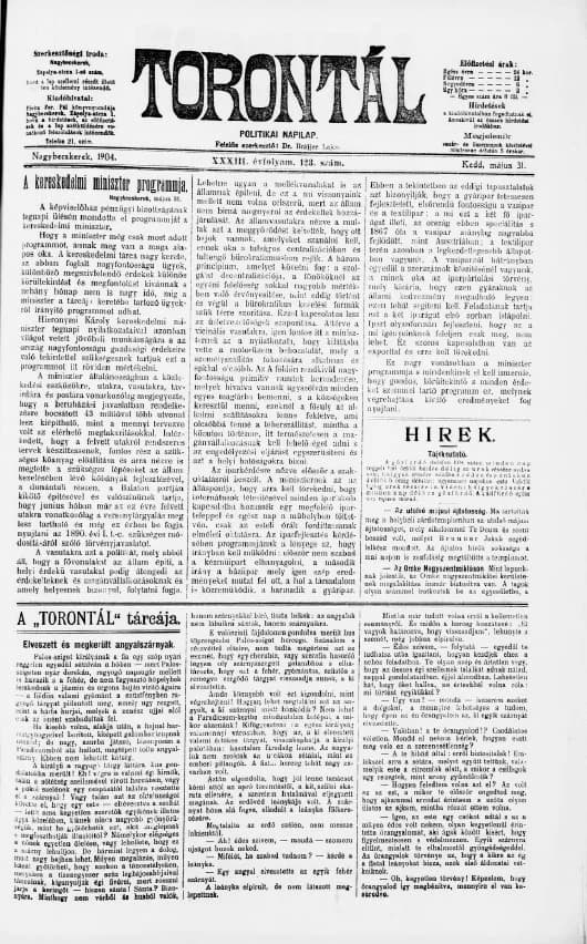 Torontál, 33. évf. 1904. május 31. 123. sz.
