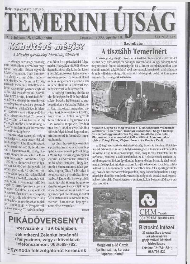 Temerini Újság, 9. évf. 2003. április 10. 15. sz.