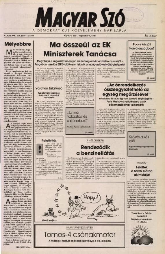 Magyar Szó, 48. évf. 1991. augusztus 6. 214. sz. 1–20. oldal
