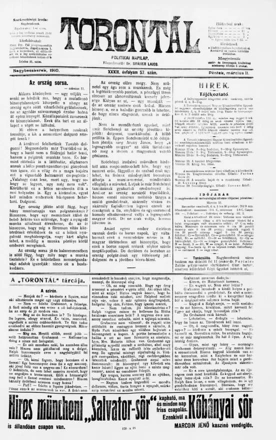 Torontál, 39. évf. 1910. március 11. 57. sz.