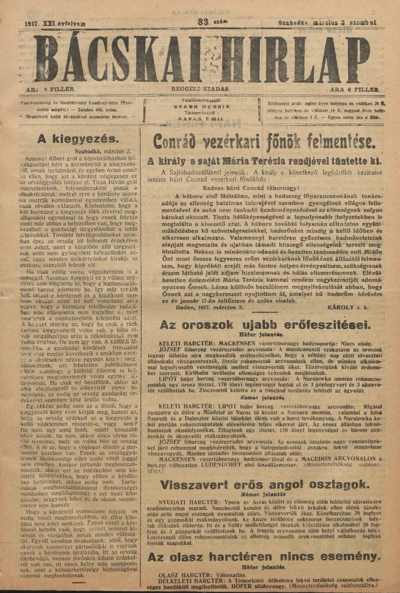 Bácskai Hirlap, 21. évf. 1917. március 3. 83. sz.