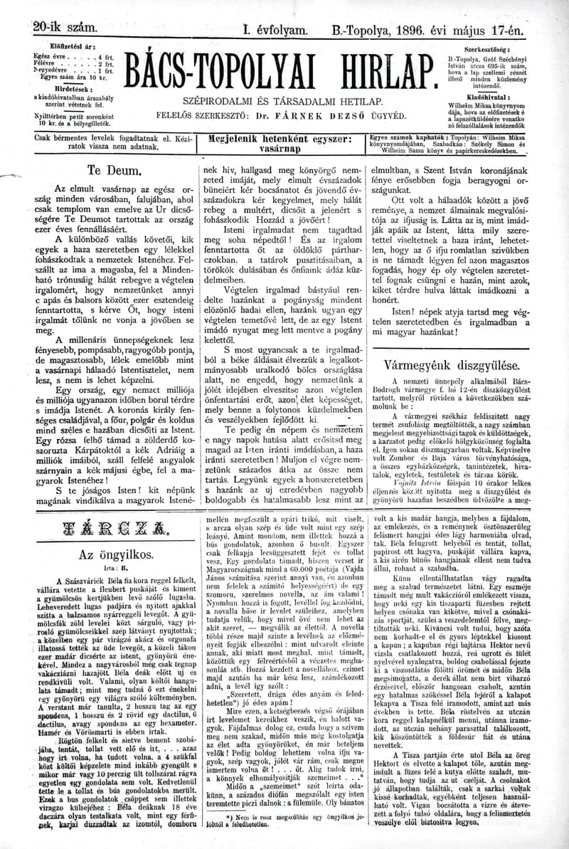 Bács-Topolyai Hirlap, 1. évf. 1896. május 17. 20. sz.