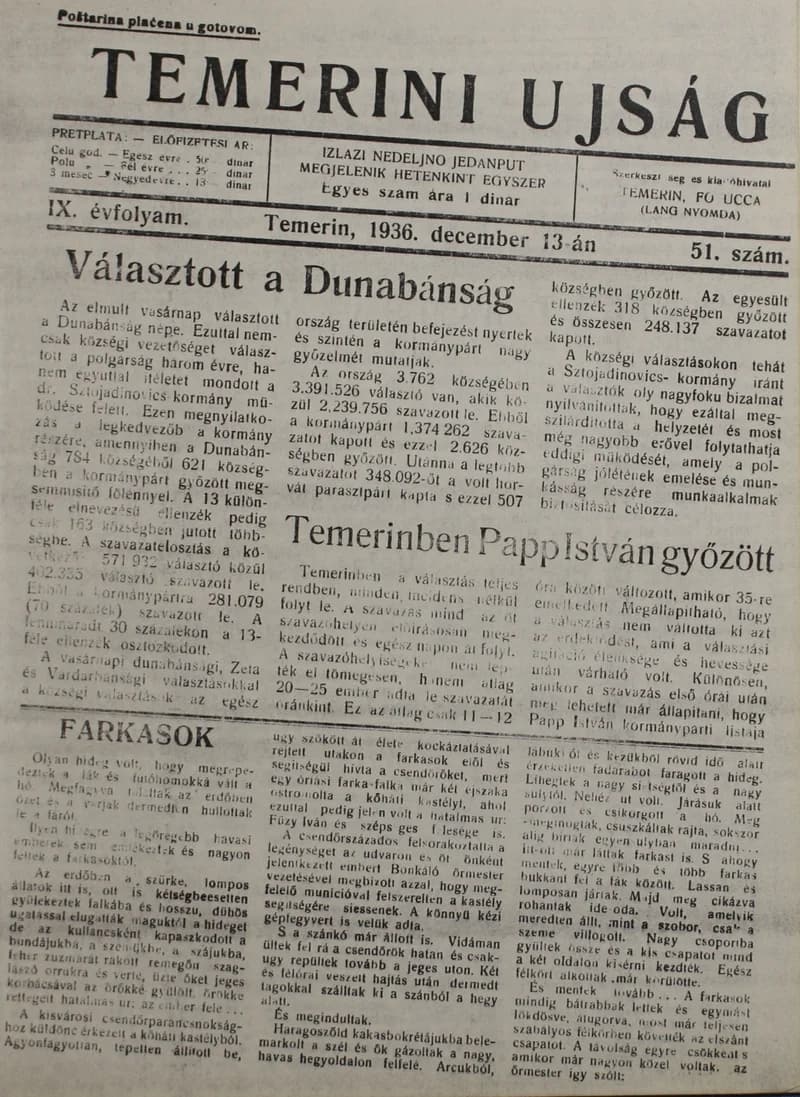 Temerini Újság 1928-1944, 9. évf. 1936. december 13. 51. sz.