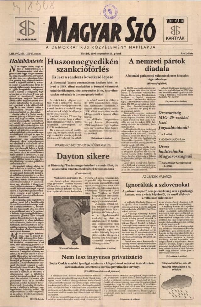 Magyar Szó, 53. évf. 1996. szeptember 20. 223. sz. 1–16. oldal