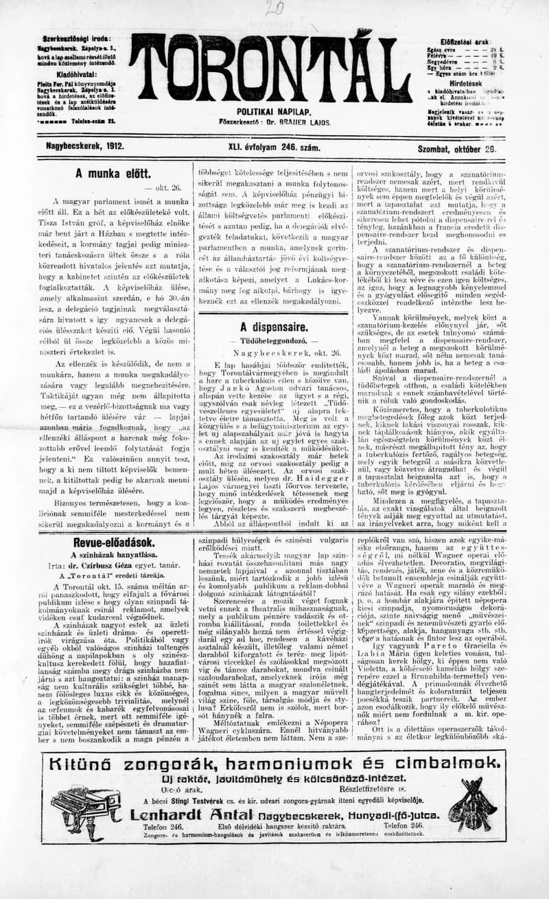 Torontál, 41. évf. 1912. október 26. 246. sz.