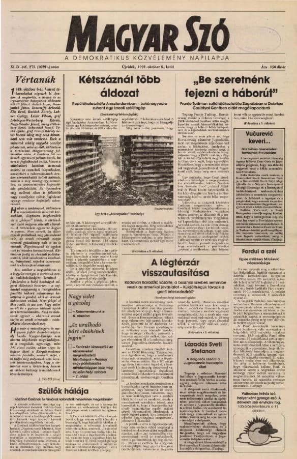 Magyar Szó, 49. évf. 1992. október 6. 275. sz. 1–16. oldal