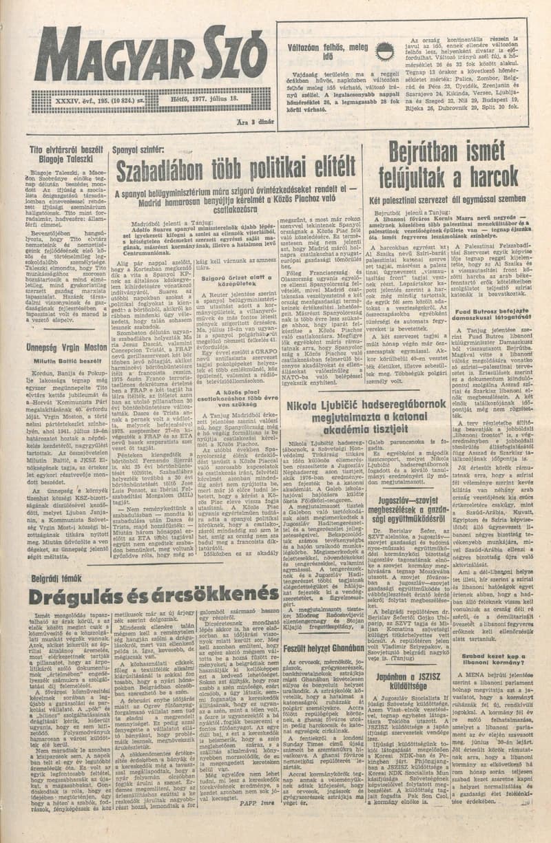 Magyar Szó, 34. évf. 1977. július 18. 195. sz.